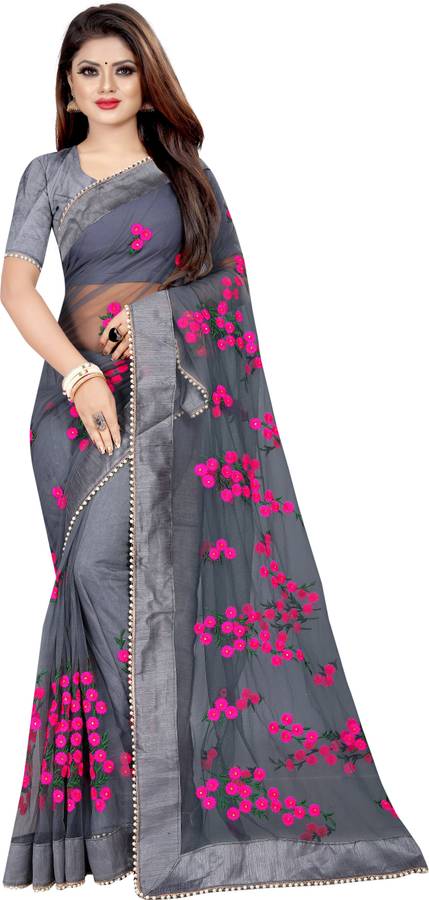 Embroidered Daily Wear Net Saree