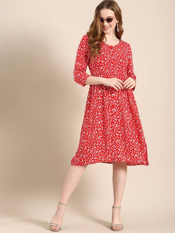 Women Fit and Flare Red Dress