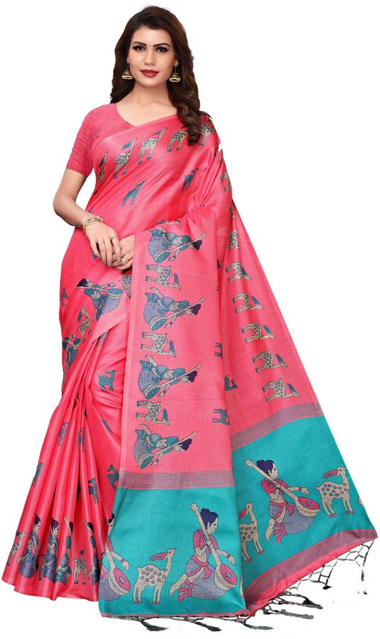 Printed Madhubani Art Silk Saree