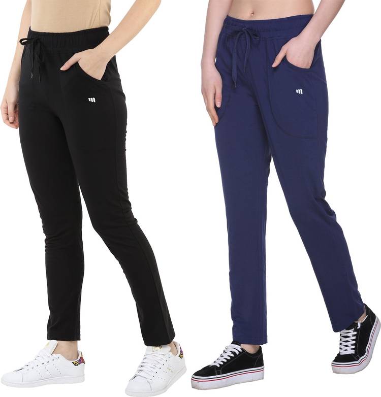 Solid Women Dark Blue, Black Track Pants