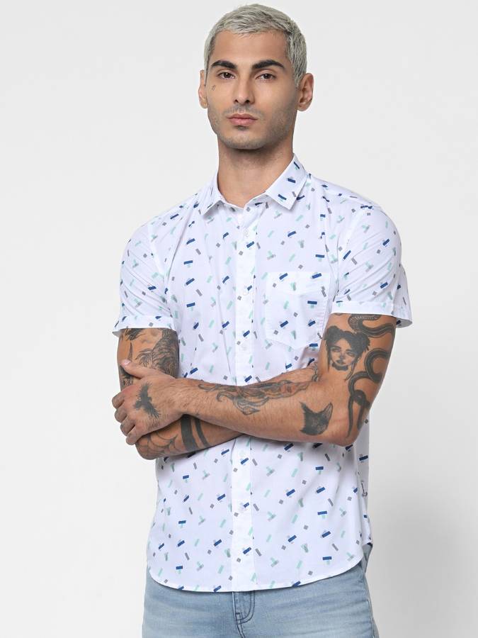 Men Slim Fit Geometric Print Casual Shirt