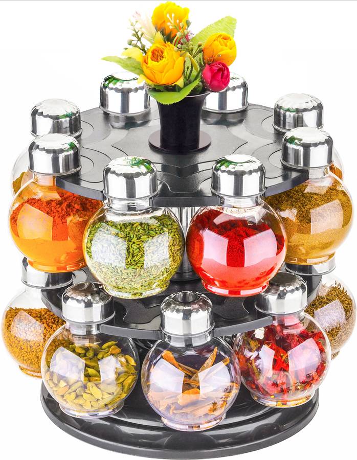 Cloudtail 360° Spice Jars Masala Jars Spice Box Masala Box Spice Container Masala Container Set Of 16  - 250 ml Plastic, Steel Grocery Container