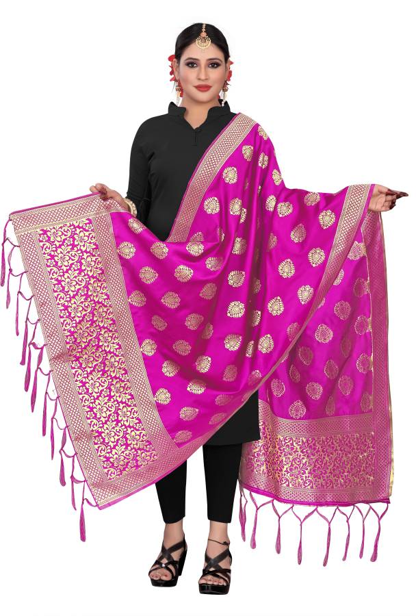 Cotton Blend, Art Silk Woven Pink Women Dupatta