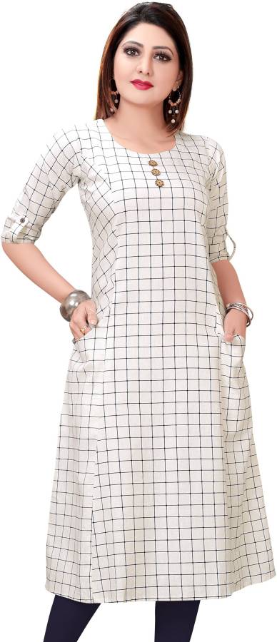 Women Checkered Pure Cotton A-line Kurta Price in India
