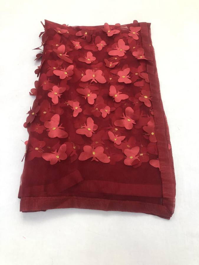 Net Embroidered Maroon Women Dupatta