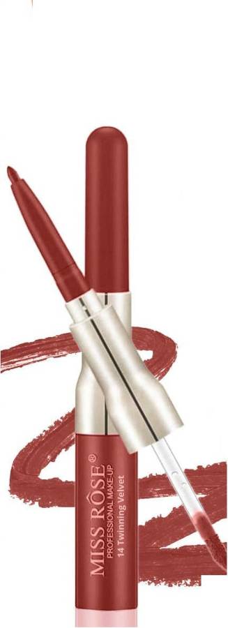 MISS ROSE Lip Liner 2 in 1 LipGloss Shade #14Twinning Velvet Long Lasting Matte Lip Gloss Price in India