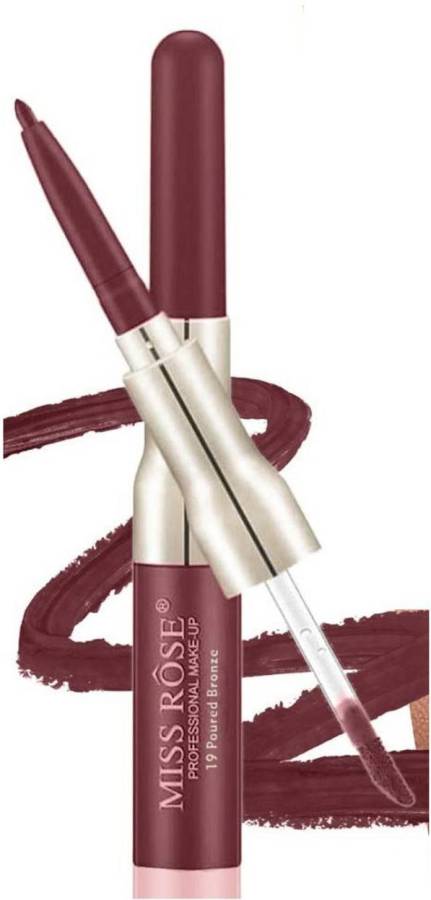 MISS ROSE Lip Liner 2 in 1 LipGloss Shade #19Poured Bronze Long Lasting Matte Lip Gloss Price in India