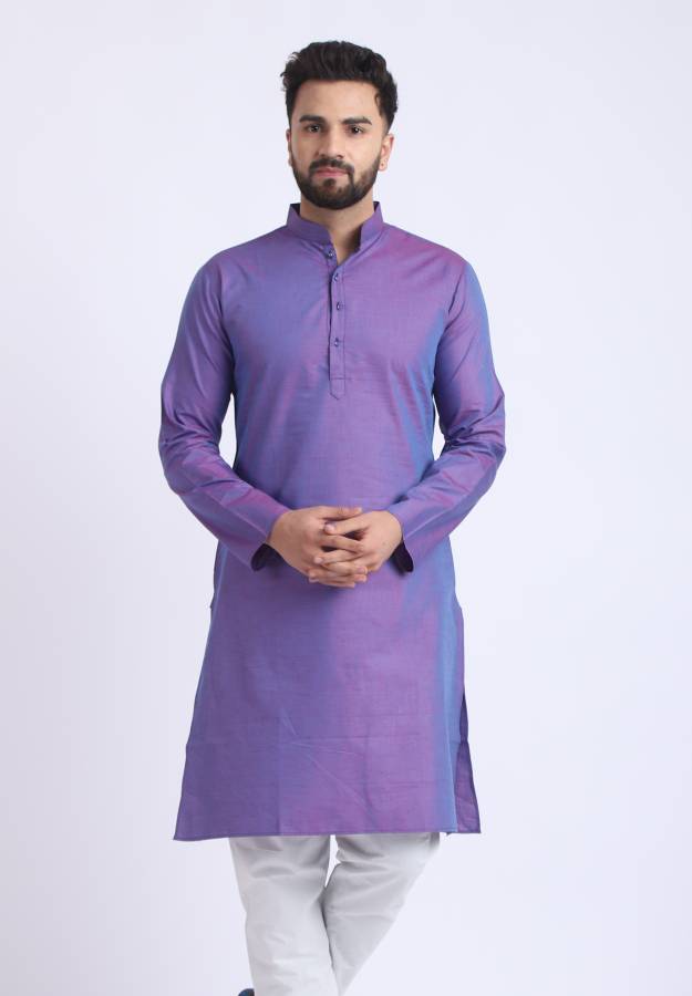 Men Self Design Cotton Silk Straight Kurta