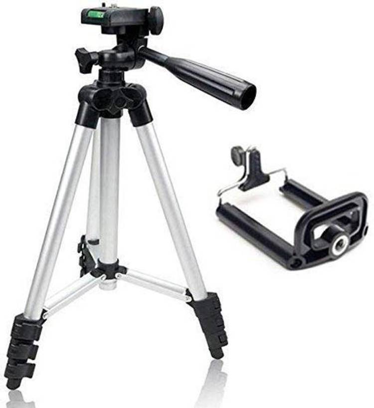 Ratez 3Way Head Mobile Phone Camera Stand Holder Tripod Kit Tripod, Tripod Kit (silver and black colour , Supports Up to 3000 g) Tripod