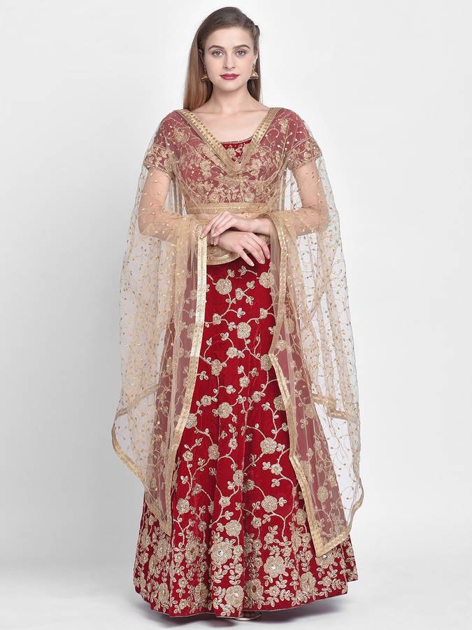 Net Embellished Gold Women Dupatta