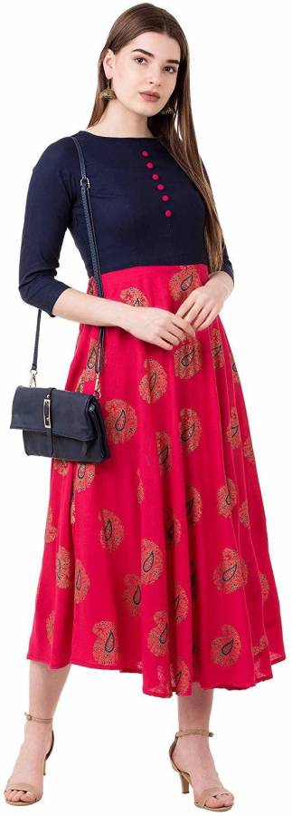 Women Self Design Rayon Flared Kurta