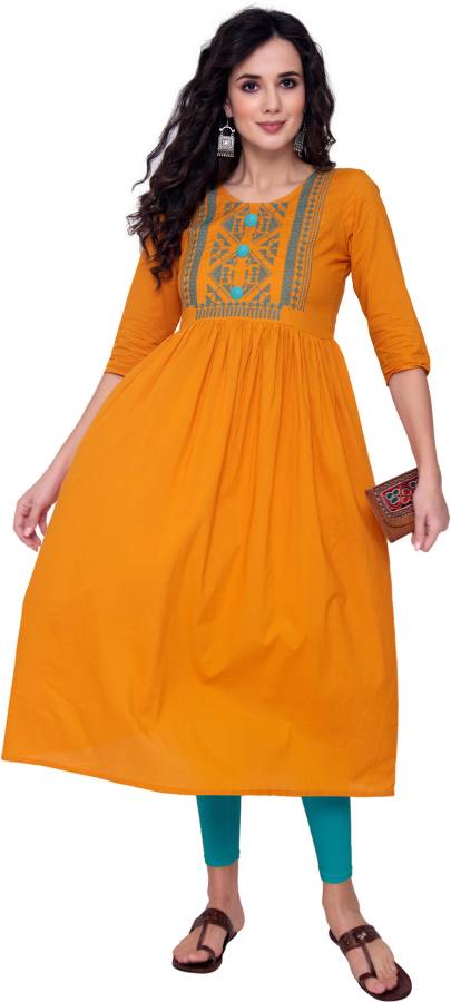 Women Embroidered, Solid Pure Cotton Anarkali Kurta Price in India