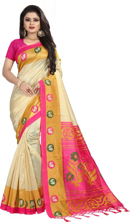 Self Design, Printed, Floral Print Mysore Silk Blend Saree