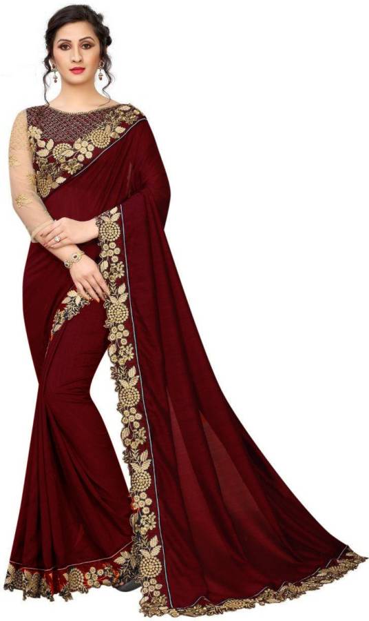 Solid/Plain Bollywood Silk Blend Saree Price in India