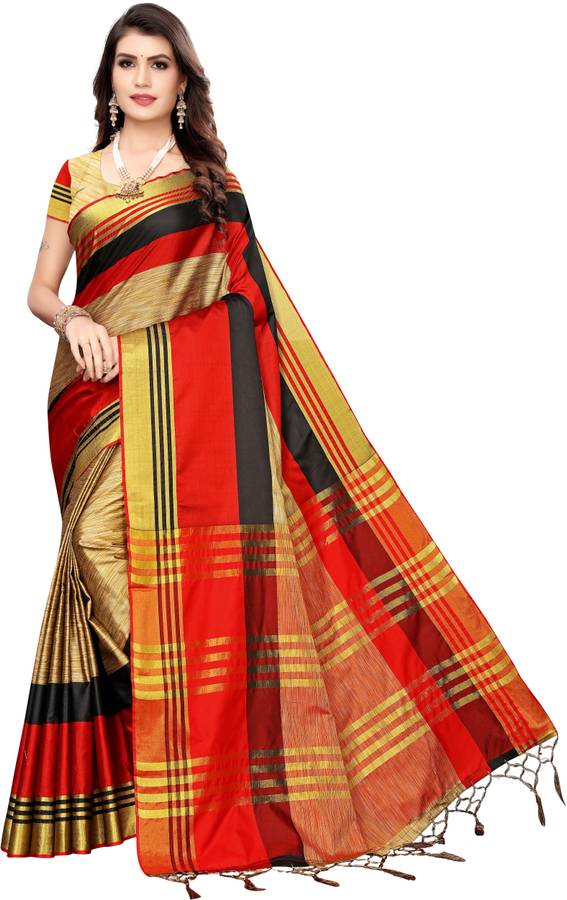 Self Design, Striped Fashion Cotton Silk Saree