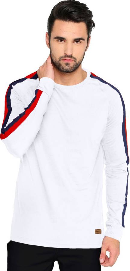 Color Block Men Round or Crew Red, White, Blue T-Shirt Price in India