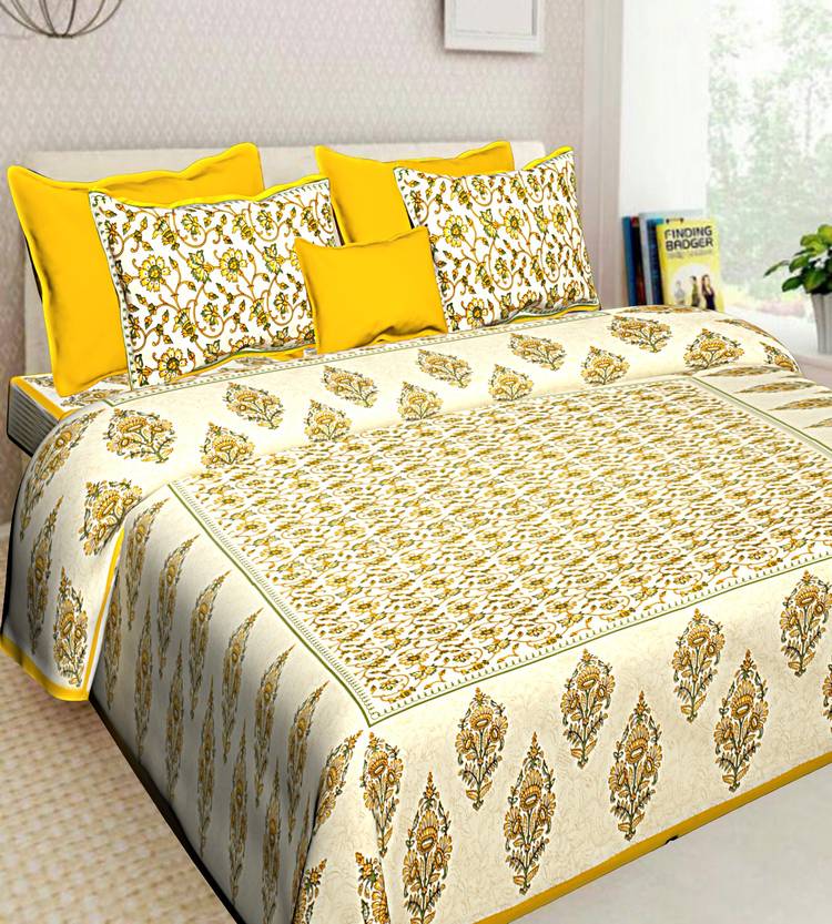 Hrida Fabrics 360 TC Cotton Double King Floral Bedsheet