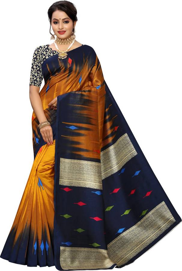 Printed, Geometric Print Assam Silk Cotton Silk Saree