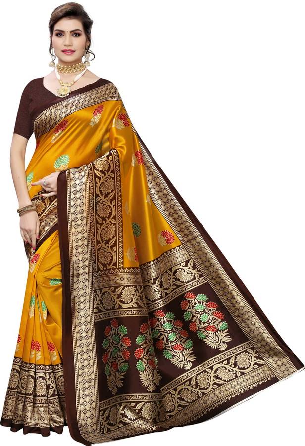 Printed, Geometric Print, Floral Print Kanjivaram Cotton Silk Saree