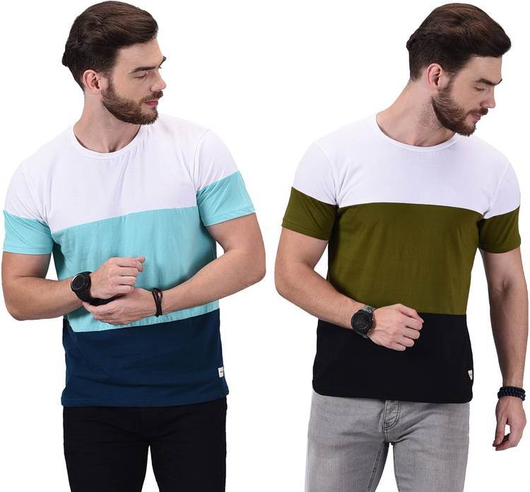 Color Block Men Round Neck Multicolor T-Shirt