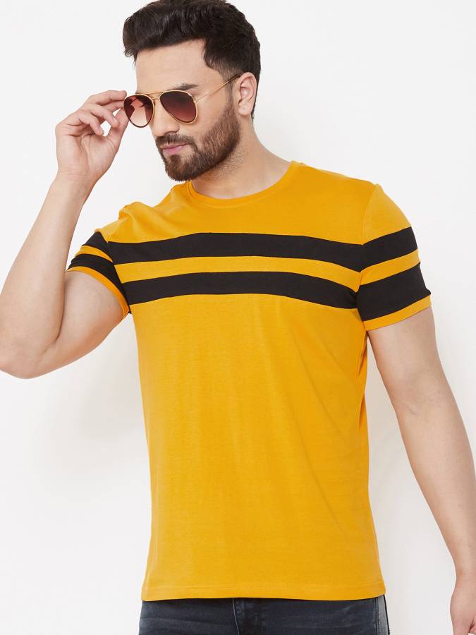 Color Block Men Round Neck Black, Yellow T-Shirt