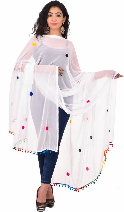 Chiffon Self Design White Women Dupatta