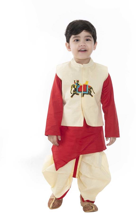 Boys Festive & Party Kurta, Waistcoat and Dhoti Pant Set