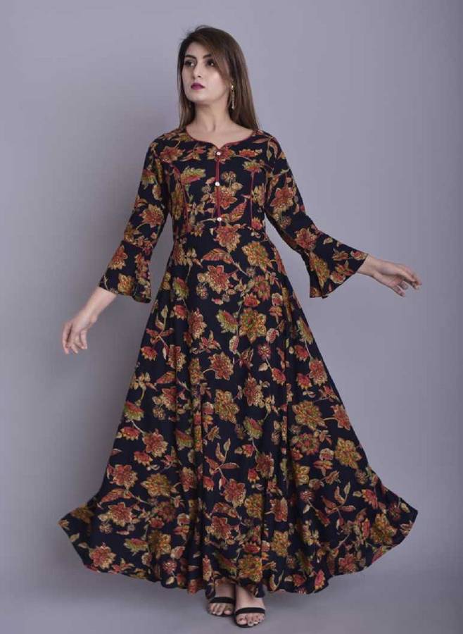 Women Floral Print Rayon Flared Kurta