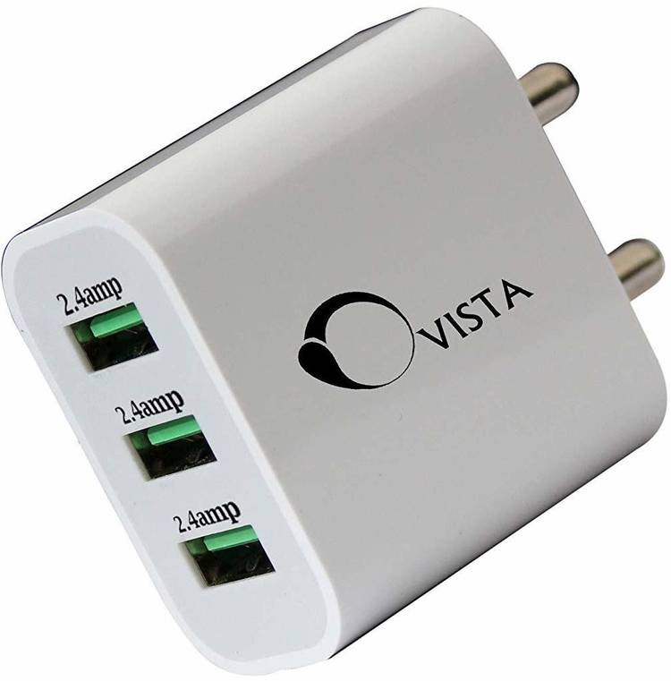 Ovista Three Port USB Wall Charger Adapter with 2.4 Amp Power Supply for All Android and iOS Devices 2.4 A Multi port Mobile Charger with Data Cable Included) 2.4 A Multiport Mobile Charger with Data Cable 2.4 A Multiport Mobile Charger with Detachable C