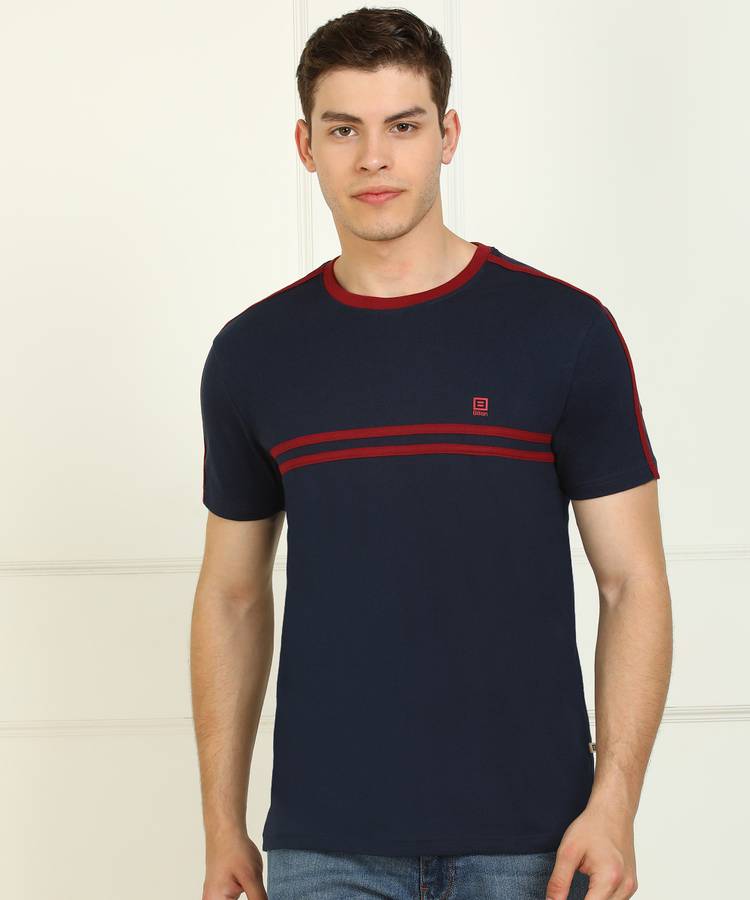 Solid Men Round Neck Dark Blue T-Shirt