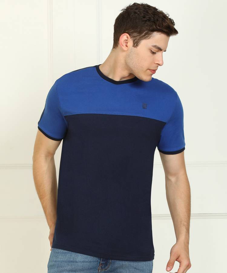 Color Block Men Round Neck Blue, Dark Blue T-Shirt