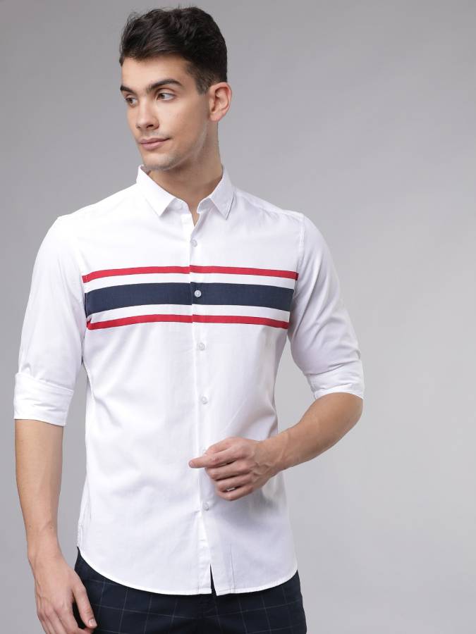 Men Slim Fit Striped Spread Collar Casual Shirt Price in India