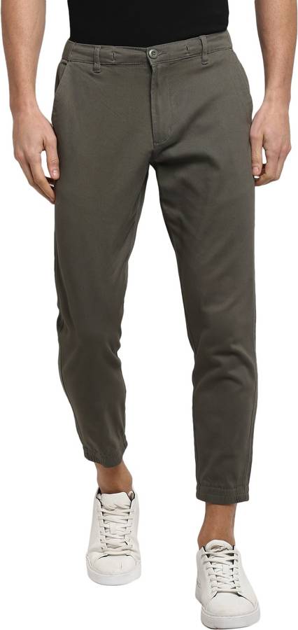 Men Green Cotton Blend Trousers
