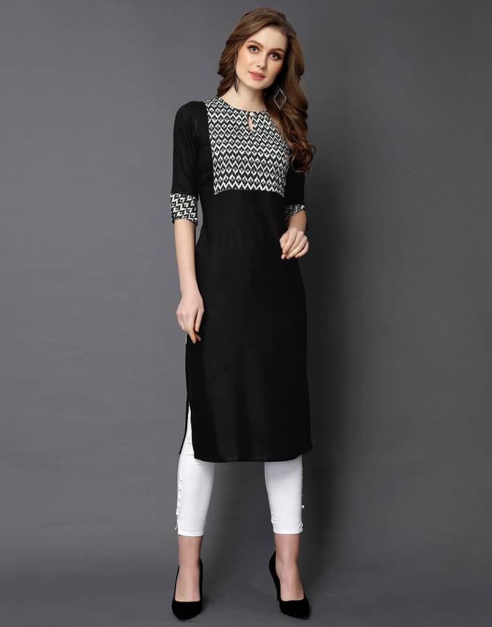 Women Chevron/Zig Zag, Geometric Print, Printed Rayon Straight Kurta