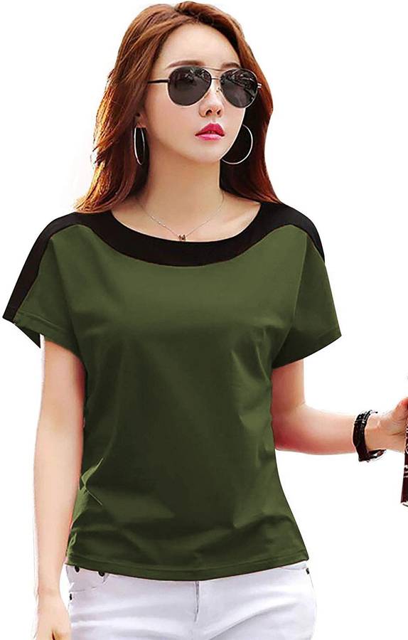 Solid Women Round Neck Green T-Shirt