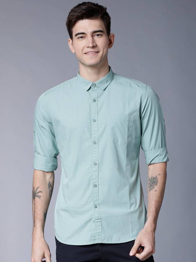 Men Slim Fit Solid Cut Away Collar Casual Shirt Price in India