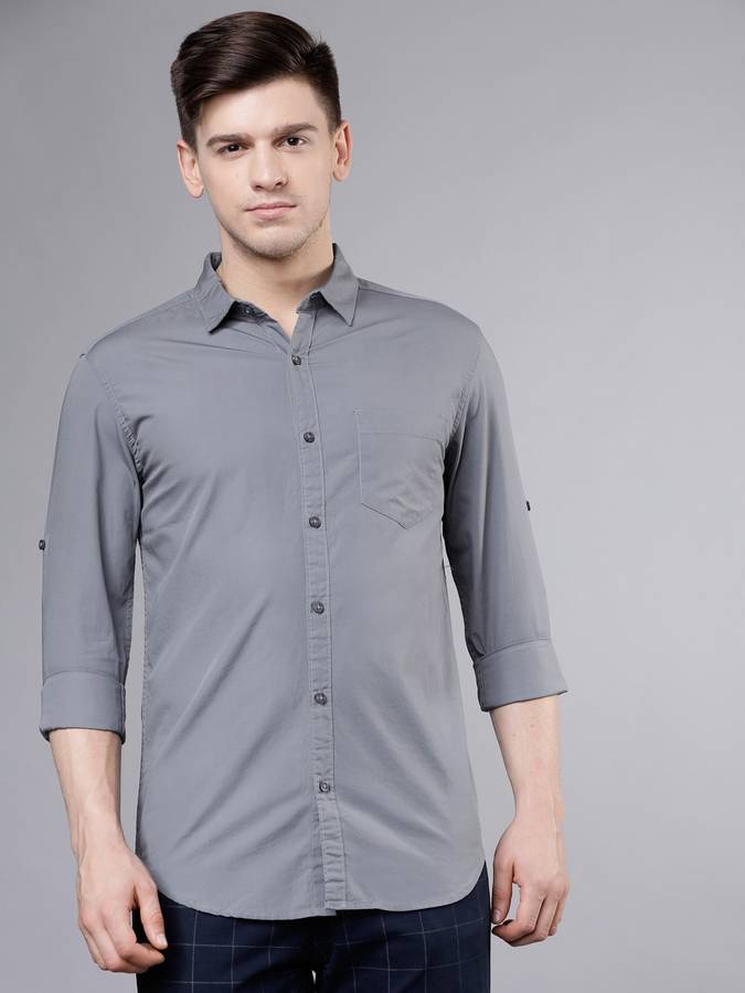 Men Solid Casual Spread Shirt