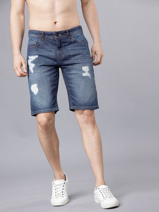 Solid Men Blue Denim Shorts Price in India