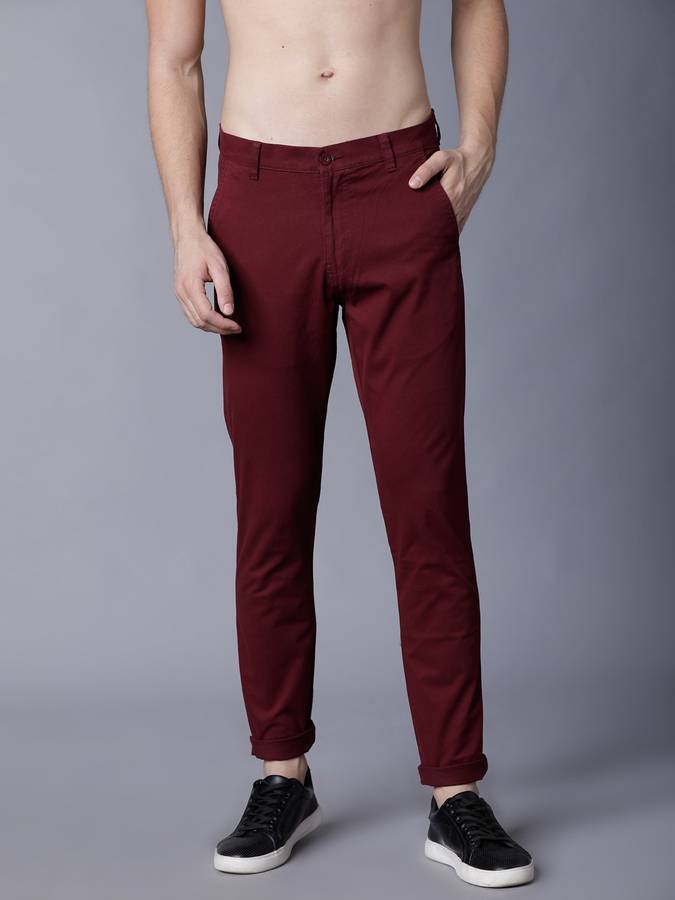 Slim Fit Men Maroon Cotton Lycra Blend Trousers