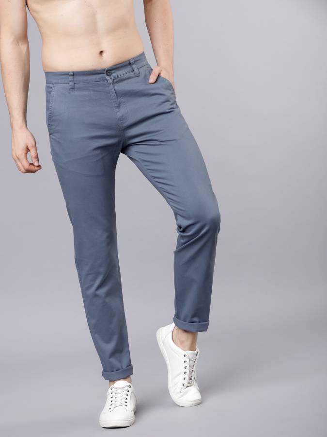 Slim Fit Men Blue Cotton Lycra Blend Trousers