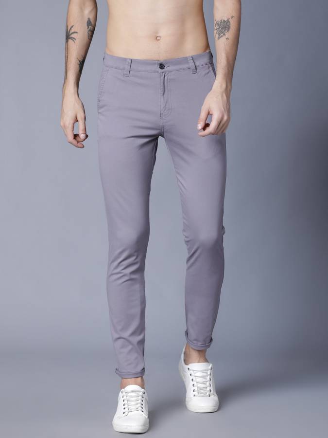 Slim Fit Men Grey Cotton Lycra Blend Trousers