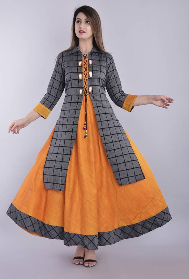 Women Checkered Cotton Blend Anarkali Kurta