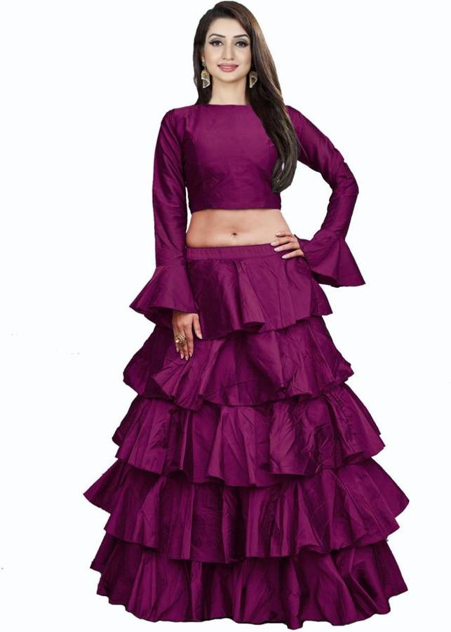 Solid Semi Stitched Lehenga & Crop Top