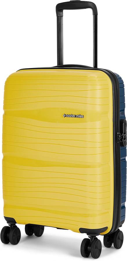 Small Cabin Luggage (55 cm) - Nicobar Hard-Sided Polypropylene Cabin Luggage Yellow and Navy Blue 20 inch |55cm Trolley Bag - Yellow, Blue