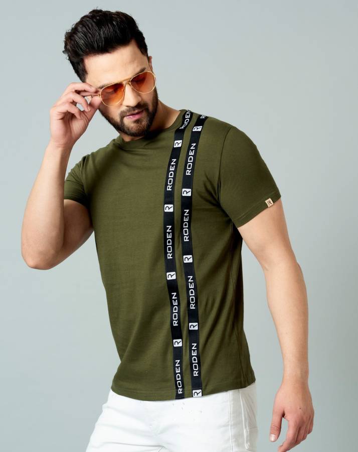 Striped Men Round Neck Green T-Shirt Price in India