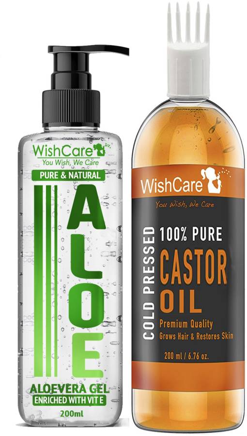 WishCare Pure And Natural Aloe Vera Gel & Premium Cold Pressed Castor Oil For Hair And Skin (200 Ml each) Price in India