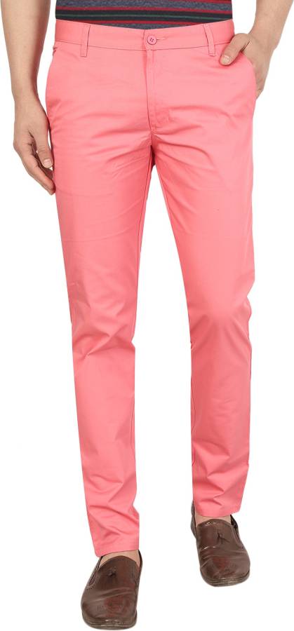 Regular Fit Men Pink Pure Cotton Trousers