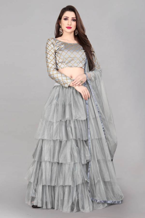 Checkered Semi Stitched Lehenga Choli