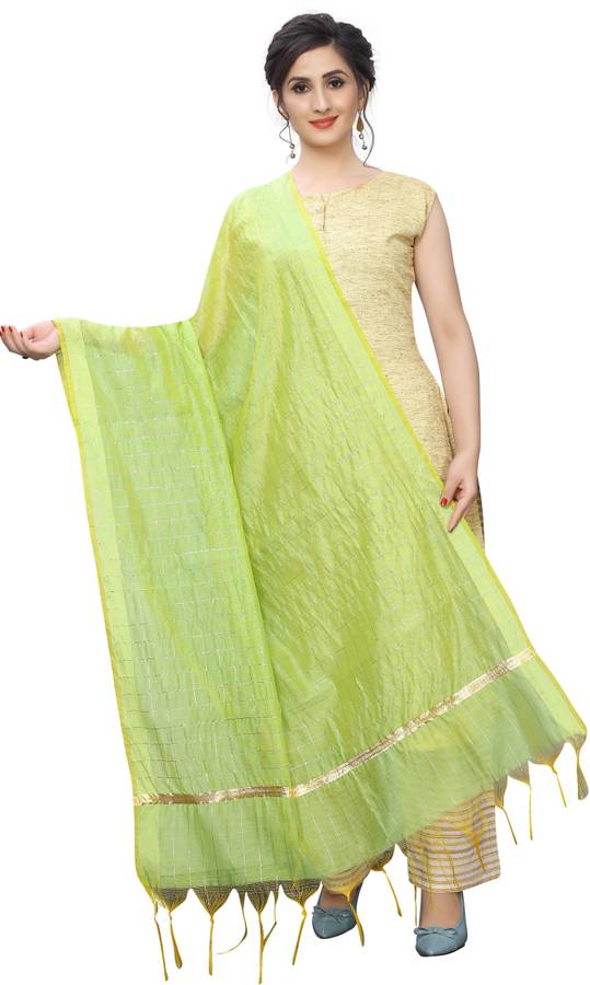 Cotton Silk Checkered Green Women Dupatta