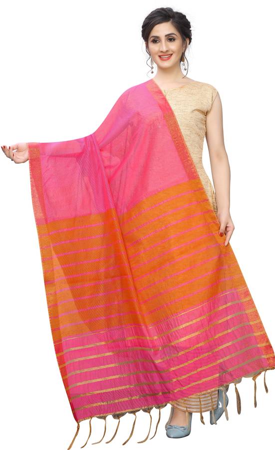 Cotton Silk Checkered Orange Women Dupatta